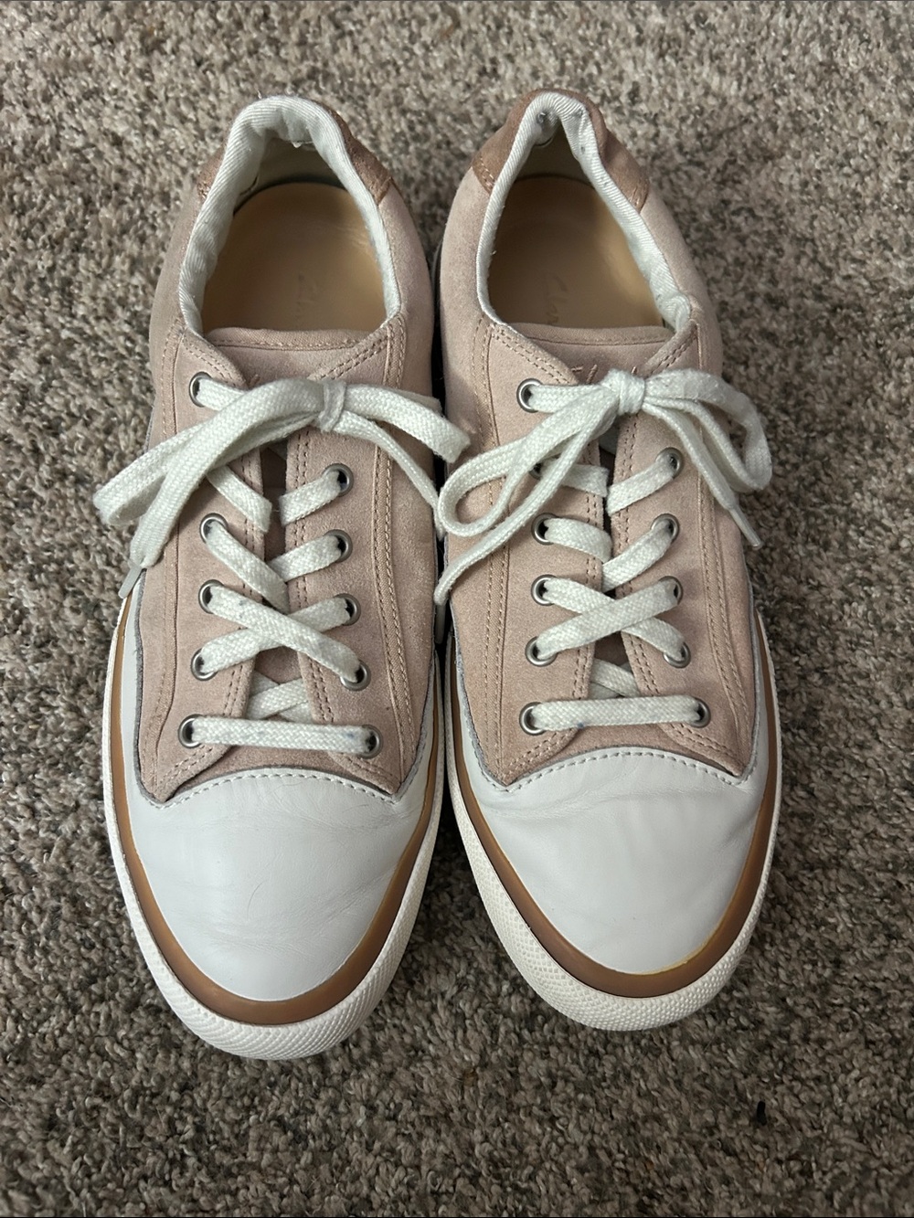 Clarks Blush Pink and White Suede Lace-Up Sneakers, Size 9